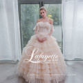 Light champagne Off-Shoulder Wedding Dress Bridal Gown with Appliques and Handmade Flower 2020 Luxury Wedding Dress for Ladies